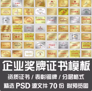 70份企业奖牌证书模板【PSD源文件可直接修改使用】公司单位设计院表彰铜牌【电商热销859】-欢迎访问本站